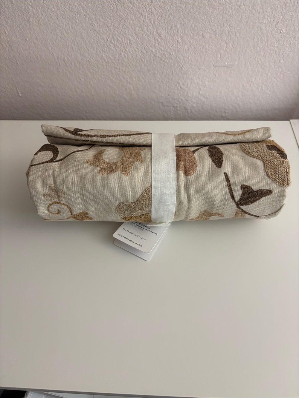 Pottery Barn Fall Suzani Table Trow Cream with Brown and Tan Floral Embroidery - Picture 5 of 6